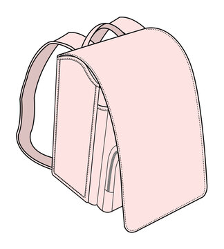 Girls backpack technical flat sketch vector mockup illustration.