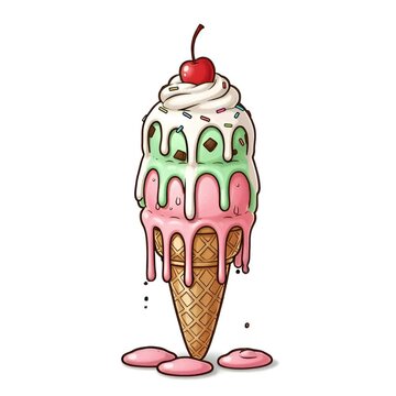 Vector illustration of a chocolate ice cream scoop on a cone in a simple cartoon style.