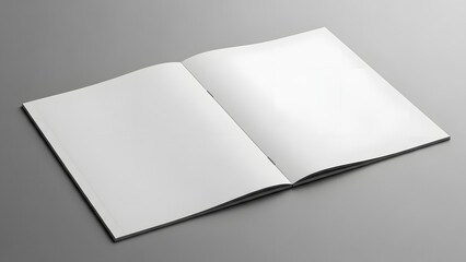 Open Blank Magazine or Brochure Mockup with White Pages on a Grey Background, Ideal for Editorial and Portfolio Presentations
