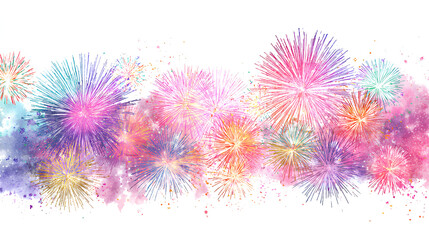 Colorful fireworks burst in night sky white background stock illustration