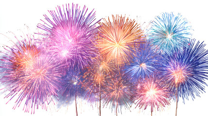 Colorful fireworks burst in night sky white background stock illustration
