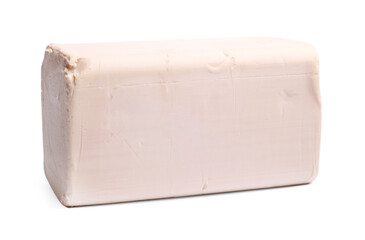 Block of compressed yeast isolated on white