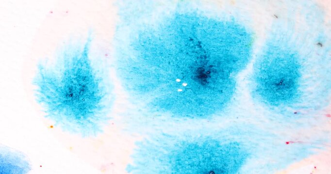 Drawing on white paper with brush and colorful paint, closeup