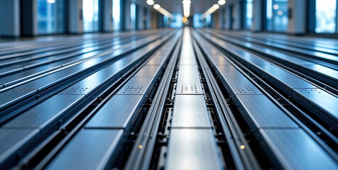 Fototapeta premium Modern Moving Walkway in Airport Terminal with Reflective Surface