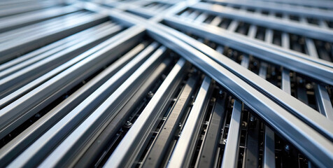 Close-up of metallic server racks in a data center