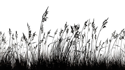 Dark silhouette of tall grass creating a somber minimalist and visually striking background, stock illustration on a white background