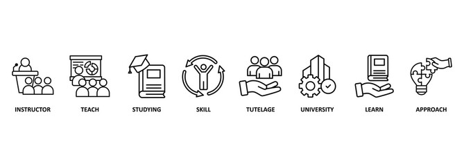 Tutoring banner web icon vector illustration concept with icon of instructor, teach, studying, skill, tutelage, university, learn and approach 