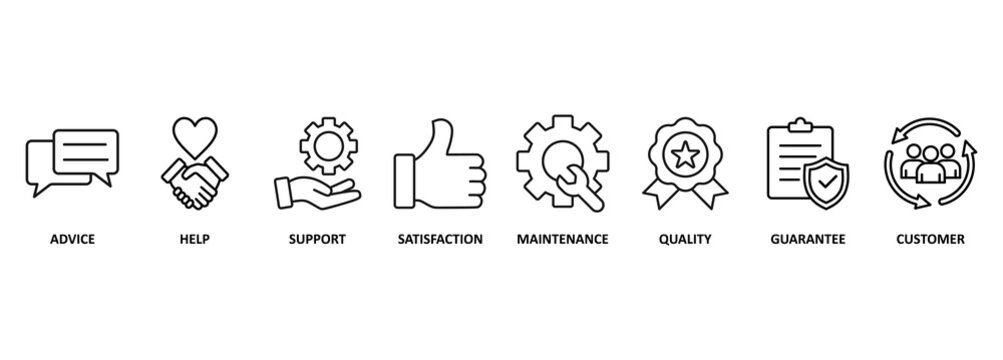 After-sales service banner web icon vector illustration concept with icon of advice, help, support, satisfaction, maintenance, quality, guarantee, customer 