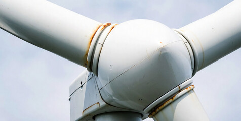 Close-Up of Wind Turbine Blade Hub with Rust and Bolts