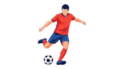 Obraz premium A male soccer player kicking a ball with dynamic movement and vibrant athletic wear, captured in a lively illustration from a front viewpoint
