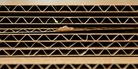 Close-up of corrugated cardboard with visible wear and tear