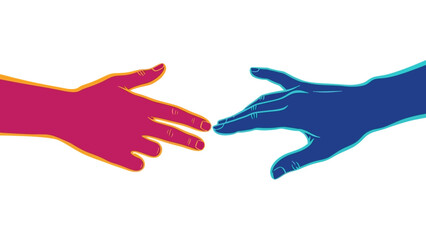 Obraz premium Two hands reaching towards each other in a gesture of unity and cooperation, illustrated in a minimalist style.