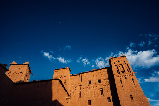 Blue Sky & Moon Over Ait Benhaddou, Morocco