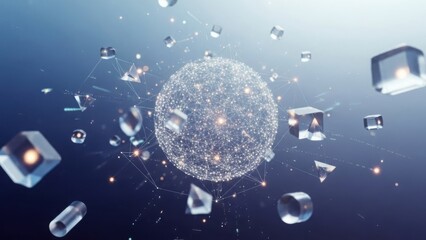 Abstract 3D network of geometric shapes and sphere