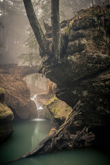 A waterfall in Hocking Hills during winter