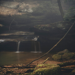 A waterfall in Hocking Hills during winter