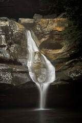 A waterfall in Hocking Hills during winter