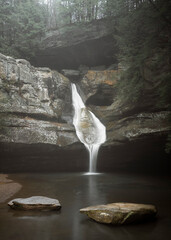 A waterfall in Hocking Hills during winter