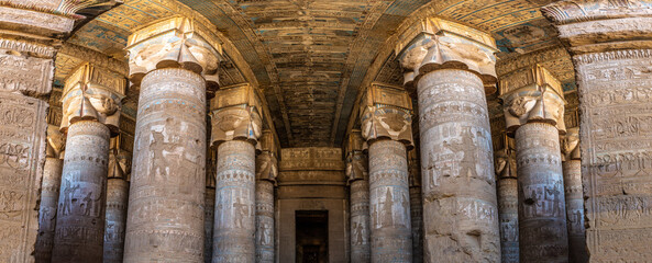 Panorama of Interior of Dendera temple, Luxor, Egypt