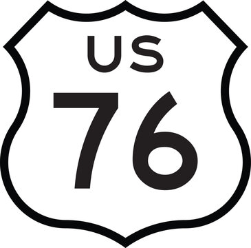 US Route 76 Highway Shield Cutout Sign Road Numbered System Design Vector