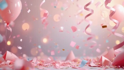 Elegant festive scene with soft pastel confetti floating gently in a dreamy celebration atmosphere mood