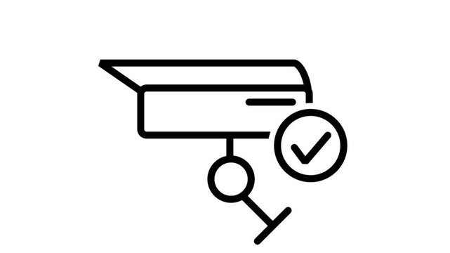 Security camera with a checkmark symbol for verified monitoring, active protection, and successfully secured property systems.