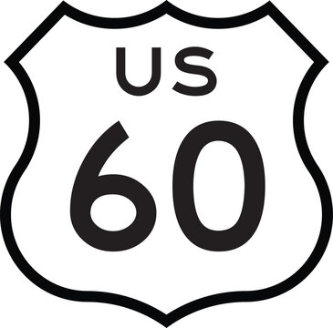 US Route 60 Highway Shield Cutout Sign Road Numbered System Design Vector