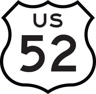 US Route 52 Highway Shield Cutout Sign Road Numbered System Design Vector