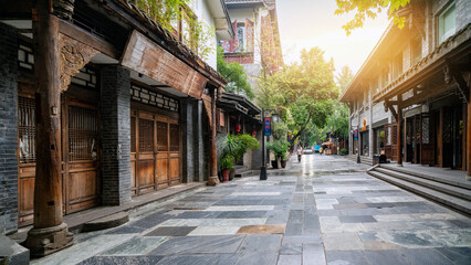 Ancient Street with Traditional Wooden Architecture