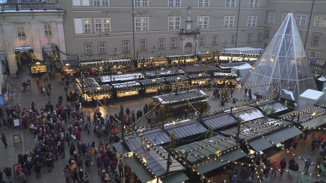 Panning video of Domplatz square in historic center of Salzburg, Austria.