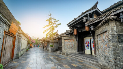 Fototapeta premium Traditional Chinese Architecture Street in Morning Light