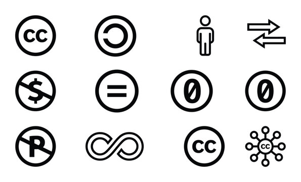 Copyright and open source license vector icons collection for commercial work rights