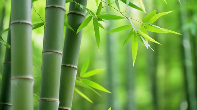 Green bamboo forest background with leaves and nature elements