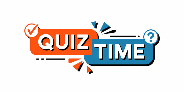 Orange and blue quiz time text with checkmark and question mark Keywords: quiz, time, text, word, typography