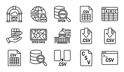Open data vector icons collection of formats, archives, database for transparency concept