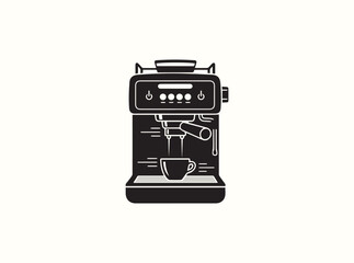 Solid Black Silhouette of Coffee Machine Dispensing Espresso
