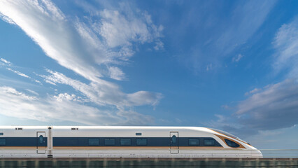 High-Speed Train Traveling Under Blue Sky