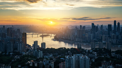 Fototapeta premium Chongqing Cityscape at Sunset with Skyscrapers