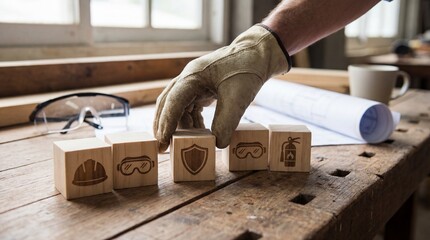 Safety gear organization workshop image indoor close-up promoting workplace safety and preparedness with essential equipment
