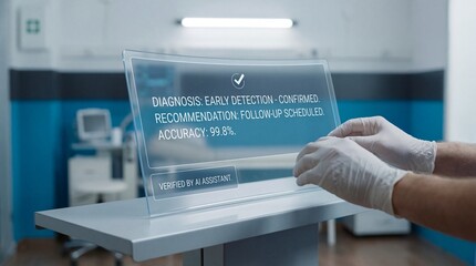 Medical diagnosis procedure healthcare facility digital display clinical setting close-up view ai technology for accurate results