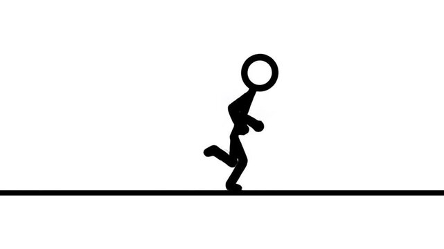 Animated stick figure running on white background conceptual action