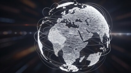 Globe with digital circuits and lines on a dark background with light effects