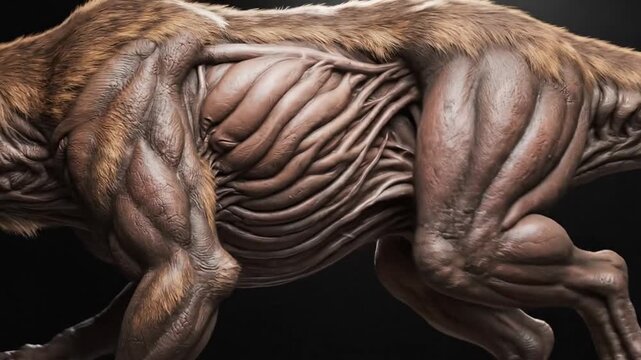 Close up of a saber toothed tiger with open mouth in dramatic lighting