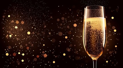 Effervescent Golden Champagne in a Flute with Sparkling Bokeh Background. Luxury celebration concept for New Year's Eve, wedding toasts, elegant galas, or premium lifestyle branding.