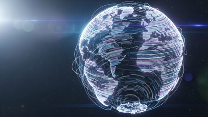 Globe with neon lines and glowing connections in space