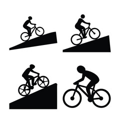 Obraz premium Diverse bicycle rider silhouettes depicting various cycling actions and inclines