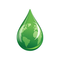 Fototapeta premium Green Earth Drop Icon: Planet within Water Droplet, Ecology and Environment Concept