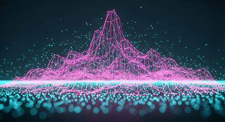 Digital Pink Particle Waveform with Blue Bubbles.
