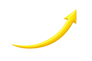 Yellow 3d arrow showing rising trend, growth, success, and financial increase on transparent background