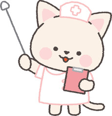 指し棒を持った白ネコの看護師